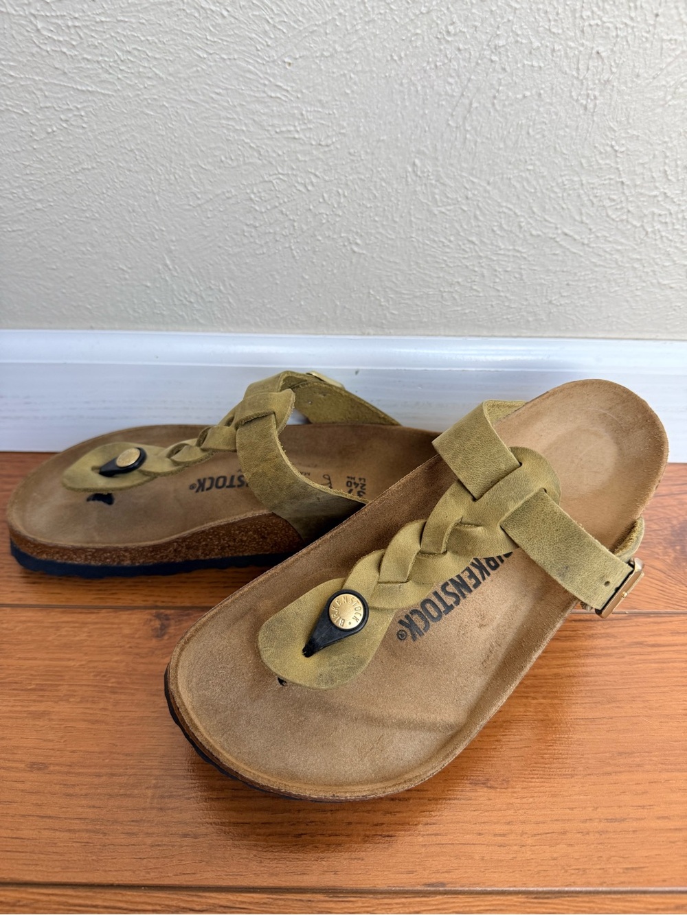 Birkenstock Gizeh Braided Olive Green Sandals 37